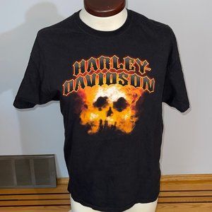 Harley Davidson BATON ROUGE LOUISIANA Skull Flames Alligator Tee